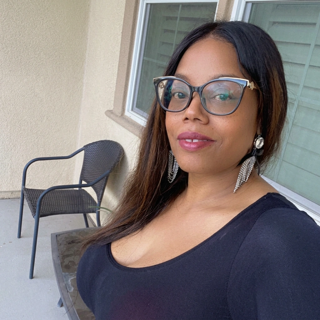 Cherise Franklin wearing glasses with long, straight hair